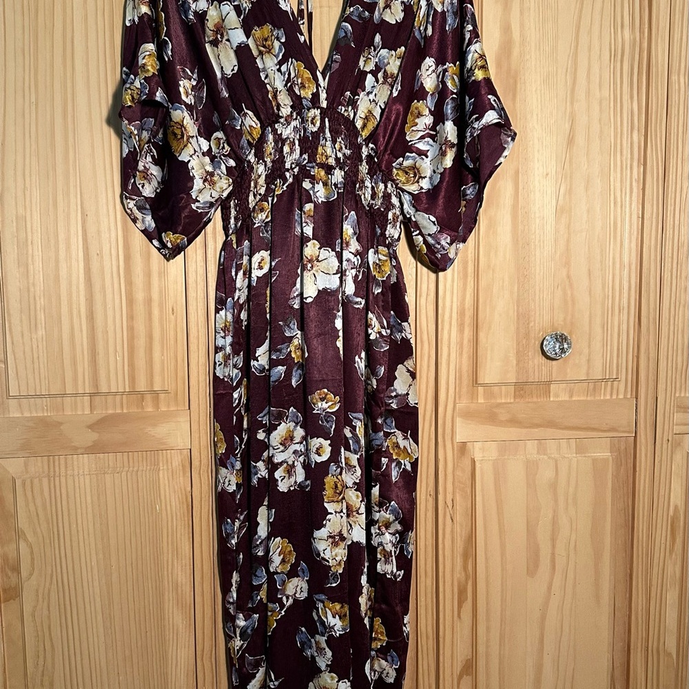 She and Sky Burgundy Floral Maxi Dress